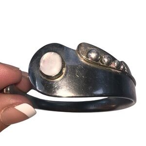 Vintage Mexican Sterling Silver 925 Cuff Bracelet with mother pearl Inlay
